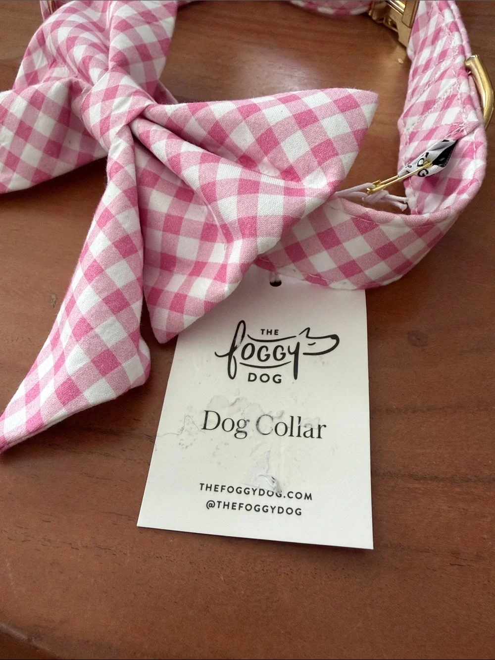 Hot Pink Gingham Lady Bow Dog Collar by foggy dog size large